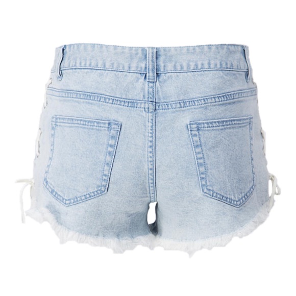 Frayed Denim Lace-Up Shorts - Picture 2 of 2
